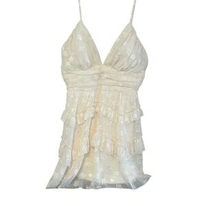 New Layered With Love Beige Lace Dress Size XL Tank Adjustable Straps Ruffles